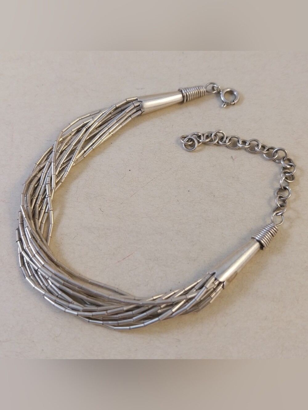 Vintage Sterling Silver Multi-Strand Tube Bead Bracelet - Women's Jewelry - Picture 2 of 12